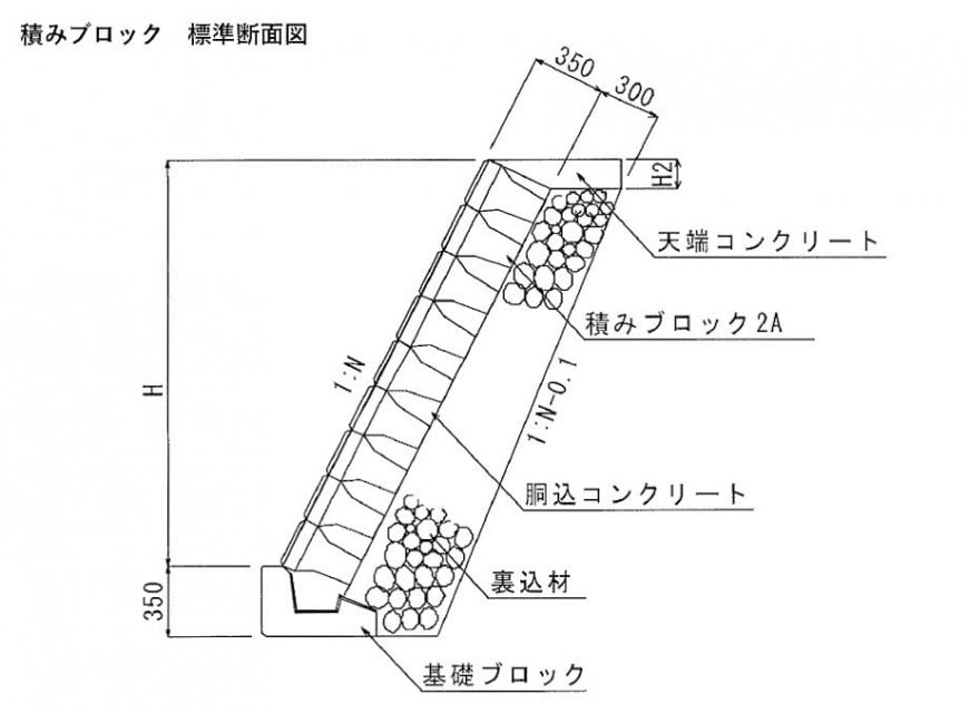 JIS A 5371　積みブロック9A凹凸_標準断面図